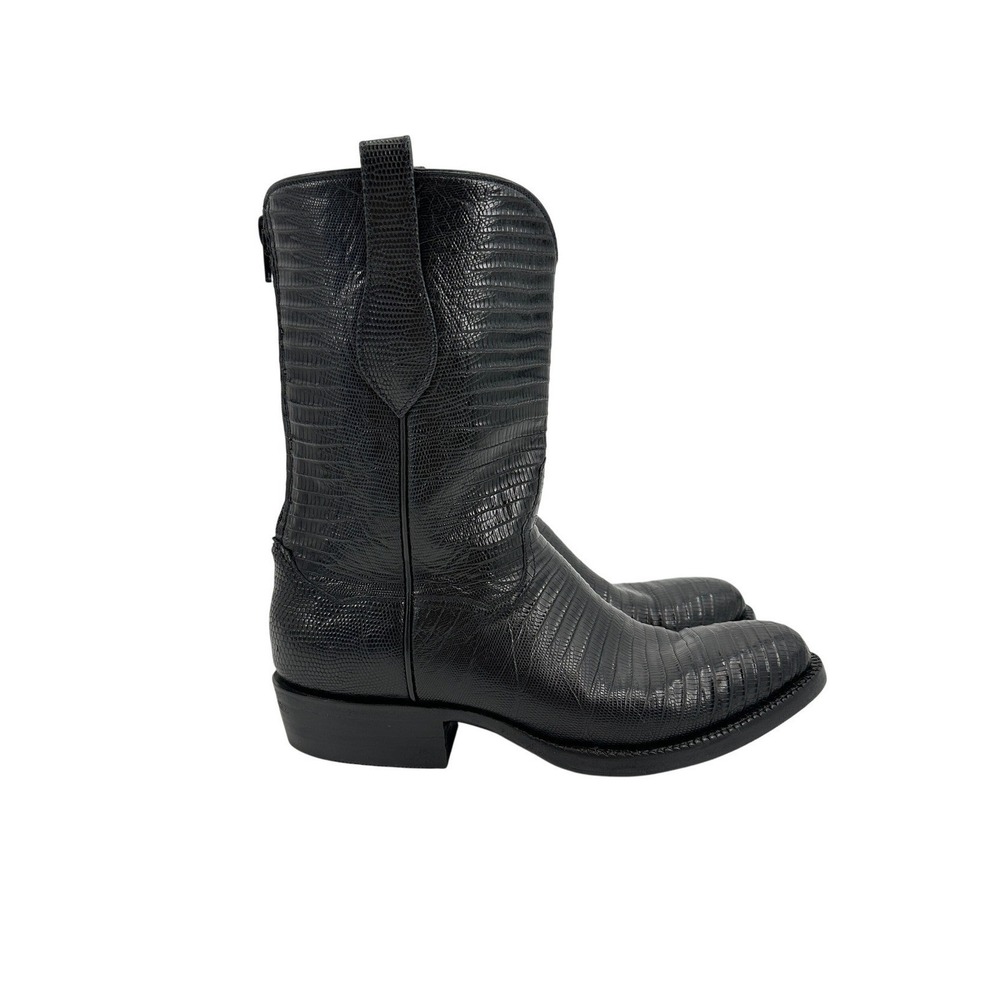 JB Hill Sonoma Full Lizard Black Leather Cowboy Boots Mens 8.5 Zip Back Texas